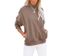 Minclouse Women's Casual Long sleeves Sweatshirt Tops Basic Loose Fit Mock Turtleneck Lightweight Tunic Pullover With Pocket, Khaki, XL