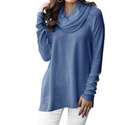 Minclouse Women's Long Sleeve Cowl Neck Pullovers Loose Casual Sweaters Blue