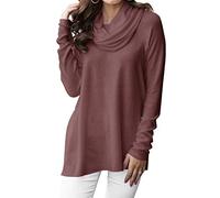 Minclouse Women's Long Sleeve Cowl Neck Sweater Pullover Turtleneck Casual Loose Sweatshirts Tunic Tops - red - XX-Large
