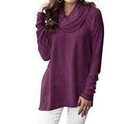 Minclouse Women's Long Sleeve Cowl Neck Sweater Pullover Turtleneck Casual Loose Sweatshirts Tunic Tops, A-purple, Medium