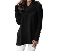 Minclouse Women's Long Sleeve Cowl Neck Sweater Pullover Turtleneck Casual Loose Sweatshirts Tunic Tops, Black, Large