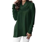 Minclouse Women's Long Sleeve Cowl Neck Sweater Pullover Turtleneck Casual Loose Sweatshirts Tunic Tops, Deep Green, Large