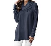 Minclouse Women's Long Sleeve Cowl Neck Sweater Pullover Turtleneck Casual Loose Sweatshirts Tunic Tops, Navy, XXL