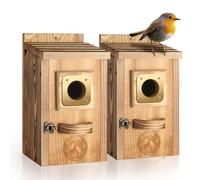 MINCORD 2 Pack Bird Houses for Outside Clearance, Pine Wood Birdhouses for Outdoors with Copper Guard, Farmhouse Bluebird Finch Swallow Wren Hummingbird House