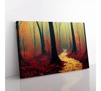 Mind Blowing Autumn Forest Canvas Wall Art Print Ready to Hang, Framed Picture for Living Room Bedroom Home Office Décor, 50x35 cm (20x14 Inch)