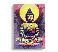 Mind Blowing Buddha Blue, Purple, Yellow Canvas Print for Living Room Bedroom Home Office Décor, Wall Art Picture Ready to Hang, 30x20 Inch (76x50 cm)