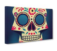 Mind Blowing Floral Sugar Skull Canvas Wall Art Print 30x20 Inch