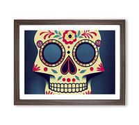 Mind Blowing Floral Sugar Skull Framed Print | A2 Walnut Framed Wall Art | Ready to Hang | Modern Skull Picture | Living Room Bedroom Lounge Office
