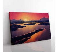 Mind Blowing Ocean Beach Sunset Canvas Wall Art Print Ready to Hang, Framed Picture for Living Room Bedroom Home Office Décor, 50x35 cm (20x14 Inch)