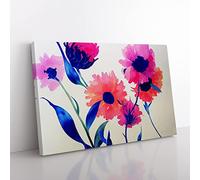 Mind Blowing Watercolour Flowers Canvas Wall Art Print Ready to Hang, Framed Picture for Living Room Bedroom Home Office Décor, 60x40 cm (24x16 Inch)