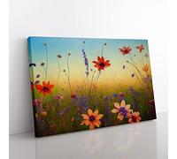 Mind Blowing Wildflowers Floral Canvas Wall Art Print Ready to Hang, Framed Picture for Living Room Bedroom Home Office Décor, 50x35 cm (20x14 Inch)