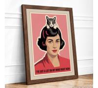 Mind Full of Cats Retro Framed Wall Art Print A4 (29.7×21cm) Walnut, Wall Decor for Living Room, Bedroom, Office & Home, Ready to Hang, Art Gift