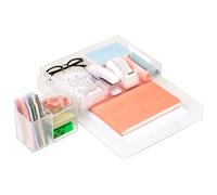 Mind Reader 3-Piece Acrylic Desktop Organizer Set, Frosted Clear Paper Tray, Accessory Tray, Pen and Supply Organizer, Modular Desk Organization System