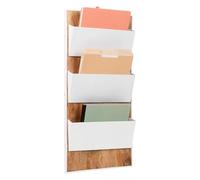 Mind Reader 3-Tier Wall-Mounted File Organizer, Wood and Metal Vertical Rack for Mail, Magazines, and Documents, Metal, Wood, White