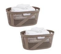 Mind Reader 40L Laundry Basket, Clothes Hamper, Ventilated, Plastic, 23"L x 14.5"W x 10.5"H, Set of 2, Tan