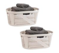 Mind Reader 40L Laundry Basket, Set of 2, Clothes Hamper, Lid, Ventilated, Plastic, 23"L x 14.5"W x 10.5"H, Ivory