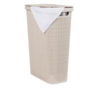 Mind Reader 40L Slim Laundry Hamper, Clothes Basket, Lid, Linen Design, Plastic, 18.5”L x 10.75”W x 23.5”H, Ivory