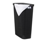 Mind Reader 40L Slim Laundry Hamper, Clothes Basket, Lid, Linen Design, Plastic, 18.5”L x 10.75”W x 23.5”H, Black