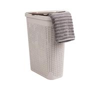 Mind Reader 40L Slim Laundry Hamper, Clothes Basket, Lid, Wicker Design, Plastic, 18"L x 10.4"W x 23.5"H, Ivory