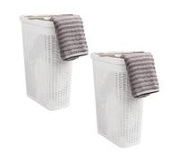 Mind Reader 40L Slim Laundry Hamper, Clothes Basket, Lid, Wicker Design, Plastic, 18"L x 10.4"W x 23.5"H, Set of 2, White