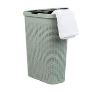 Mind Reader 40L Slim Laundry Hamper, Clothes Basket, Lid, Wicker Design, Plastic, 18"L x 10.4"W x 23.5"H, Mint