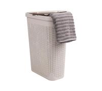 Mind Reader 40L Slim Laundry Hamper, Clothes Basket, Lid, Wicker Design, Plastic, 18"L x 10.4"W x 23.5"H, Ivory