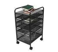 Mind Reader 5-Drawer Rolling Cart with Mesh Storage, 24in Metal File for Office, Library, School & Home, Black Filing Cabinet on Wheels