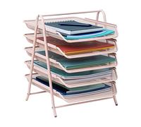 Mind Reader Desk Organizer with 5 Sliding Trays for Letters, Documents, Mail, Files, Paper, Pink, Metal, 5 Tier