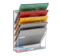 Mind Reader 5-Tier Vertical File Storage, Desktop Organizer, Wall Mount, Office, Metal Mesh, 12.75" L x 4" W x 16" H, Silver