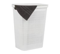 Mind Reader 60L Slim Laundry Hamper, Clothes Basket, Lid, Linen Design, Plastic, 18.25”L x 14.25”W x 23.5”H, White
