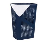 Mind Reader 60L Slim Laundry Hamper, Clothes Basket, Lid, Ventilated, Plastic, 17.25"L x 13.75"W x 23.5"H, Navy