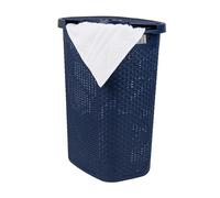 Mind Reader 60L Slim Laundry Hamper, Clothes Basket, Lid, Wicker Design, Plastic, 17.65"L x 13.75"W x 24.15"H, Navy