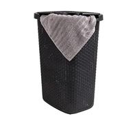 Mind Reader 60L Slim Laundry Hamper, Clothes Basket, Lid, Wicker Design, Plastic, 17.65"L x 13.75"W x 24.15"H, Black