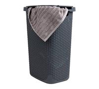 Mind Reader 60L Slim Laundry Hamper, Clothes Basket, Lid, Wicker Design, Plastic, 17.65" L x 13.75" W x 24.15" H, Grey