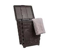 Mind Reader 61L Foldable Laundry Hamper, Clothes Basket, Lid, Wicker Design, Plastic, 18"L x 14.5"W x 21.25"H, Brown