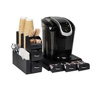Mind Reader Anchor Collection, 3-Drawer Single Serve Pod Organizer, 36 Pod Capacity, 13.5" L x 12.25" W x 2.5" H and 10-Compartment Cup and Condiment Set, 5.35" L x 11.25" W x 11.15" H, Black