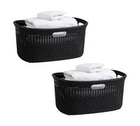 Mind Reader Basket Collection, Laundry Basket, 40 Liter (10kg/22lbs) Capacity, Cut Out Handles, Ventilated, Set of 2, Black