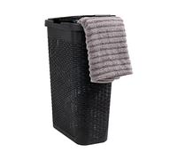 Mind Reader Basket Collection, Slim Laundry Hamper, 40 Liter (15kg/33lbs) Capacity, Cut Out Handles, Attached Hinged Lid, Ventilated, Black