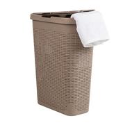 Mind Reader Basket Collection, Slim Laundry Hamper, 40 Liter (15kg/33lbs) Capacity, Cut Out Handles, Attached Hinged Lid, Ventilated, Tan