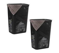 Mind Reader Basket Collection, Slim Laundry Hamper, 60 Liter (15g/33lbs) Capacity, Cut Out Handles, Attached Hinged Lid, Ventilated, Set of 2, Black