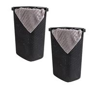Mind Reader Basket Collection, Slim Laundry Hamper, 60 Liter (15g/33lbs) Capacity, Cut Out Handles, Attached Hinged Lid, Ventilated, Set of 2, Black