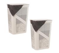Mind Reader Basket Collection, Slim Laundry Hamper, 60 Liter (15g/33lbs) Capacity, Cut Out Handles, Attached Hinged Lid, Ventilated, Set of 2, Ivory