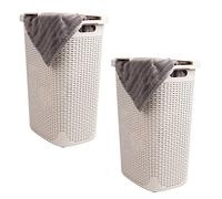 Mind Reader Basket Collection, Slim Laundry Hamper, 60 Liter (15g/33lbs) Capacity, Cut Out Handles, Attached Hinged Lid, Ventilated, Set of 2, Ivory