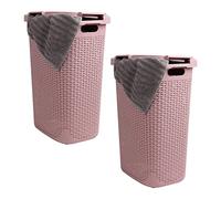 Mind Reader Basket Collection, Slim Laundry Hamper, 60 Liter (15g/33lbs) Capacity, Cut Out Handles, Attached Hinged Lid, Ventilated, Set of 2, Pink