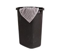 Mind Reader Basket Collection, Slim Laundry Hamper, 60 Liter (15kg/33lbs) Capacity, Cut Out Handles, Attached Hinged Lid, Ventilated, 17.65"L x 13.75"W x 24.15"H, Brown
