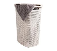 Mind Reader Basket, Laundry Cutout Handles, Washing Bin, Dirty Clothes Storage, Bathroom, Bedroom, Closet, Ivory 60 Liter Hamper
