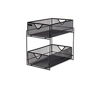 Mind Reader CABASK2T-BLK Accessory Organizer, Supply Storage, Makeup Crafts, Office, Kitchen, Metal, 8.25" L W x 12.5" H, Black 2 Tier Mesh