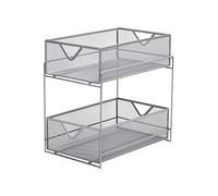 Mind Reader CABASK2T-SIL Network Collection 2-Tier Sliding Basket Storage, Kitchen, Desk, Makeup, Cabinet Organizer, Metal Mesh, Silver