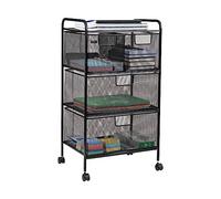 Mind Reader Cart with Drawers, Laundry Organizer, Utility Cart, Bathroom, Kitchen, Metal Mesh, 16"L x 11"W x 29"H, Black