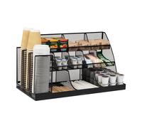 Mind Reader CMG2MESH-BLK 14-Compartment Coffee Cup and Condiment Countertop Organizer, Metal Mesh, 23.75" L x 11.5" W x 12.5" H, Black